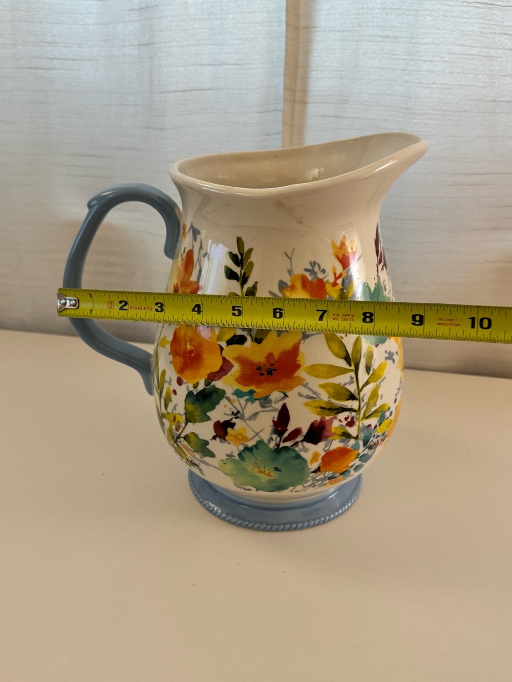 Vintage Pioneer woman Floral Ceramic Pitcher in Blue and Multicolor